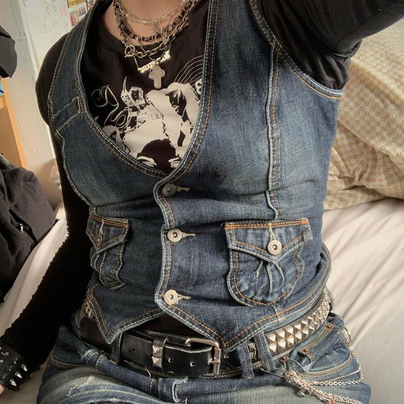 Slim Denim Vest Women