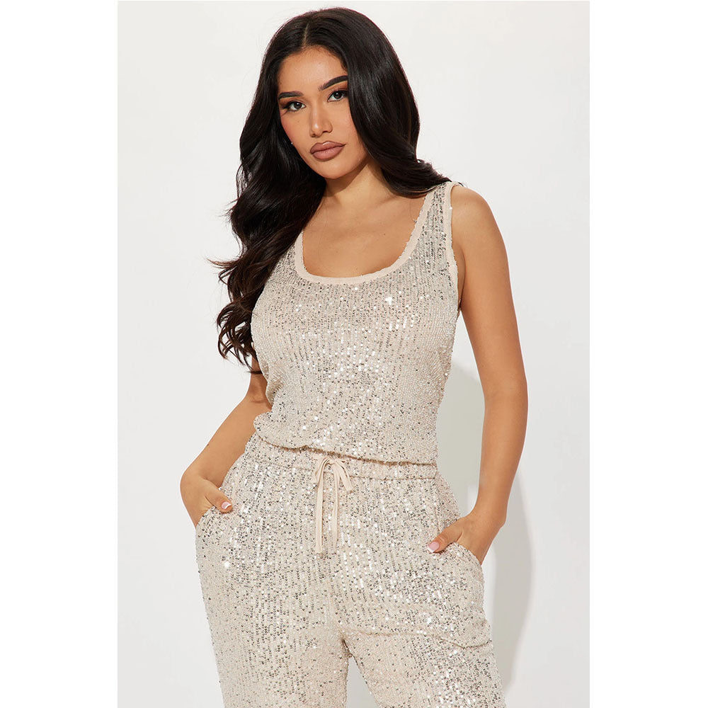 Women Clothing Casual Sequin Sexy Sleeveless One Piece Trousers