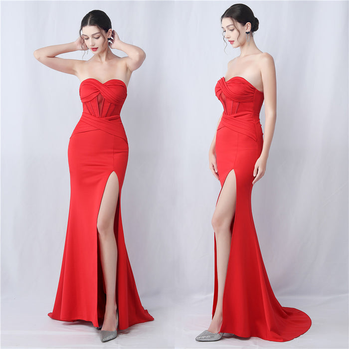 Boning Corset Waist Shaping Satin Wrinkle High End Bra Trailing Evening Dress