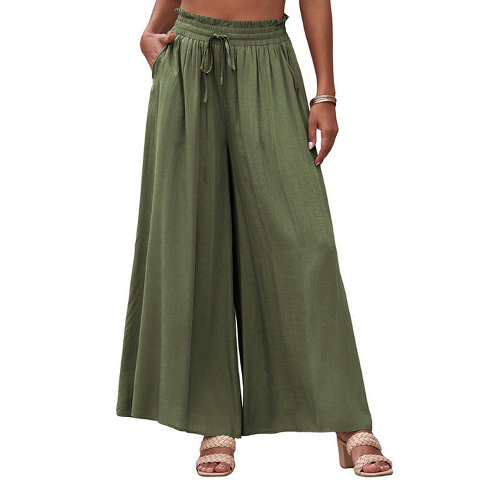 Summer Tied High Waist Wide Leg Pants Women Loose Casual Pants