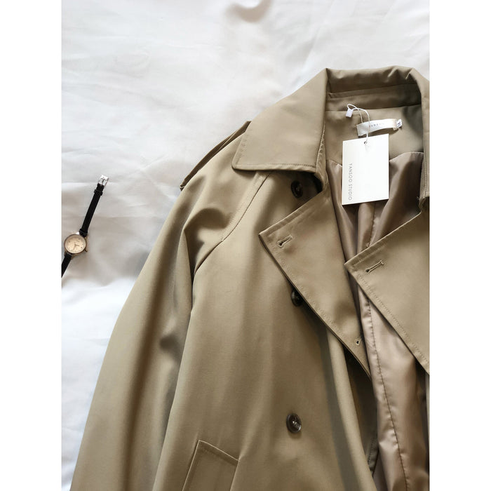 Long Trench Coat for Women Autumn Korean Elegant Loose Waist Tight Slimming Casual Coat for Women