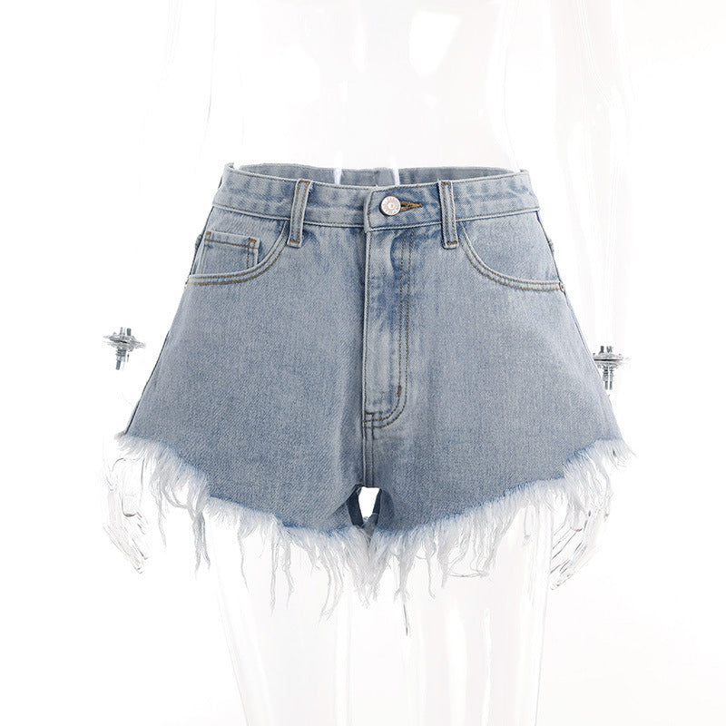 Summer Fashionable Simple Trendy All Matching Slim Fit Horn Denim Shorts