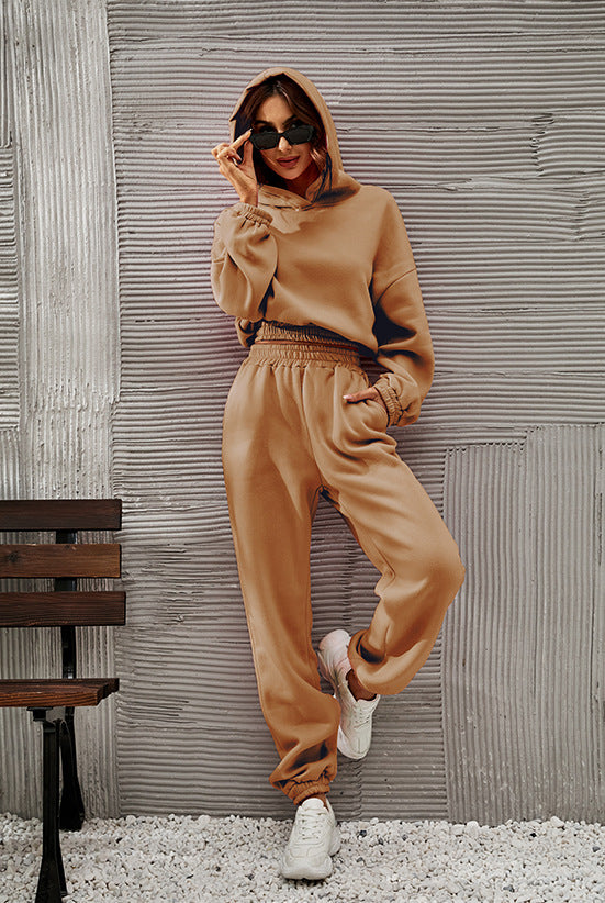 Women Clothing Casual Set Autumn Winter Long Sleeve Sweater Straight Leg Trousers Comfortable Two Piece Set