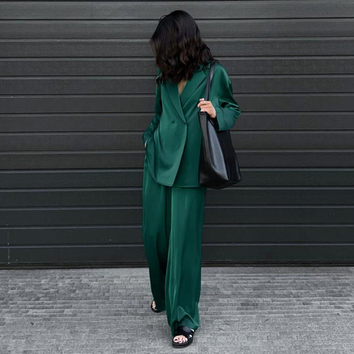 Early Autumn Women Long Sleeve Graceful Fashionable Work Pant Drape Satin Casual Set