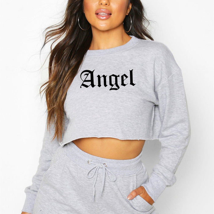 Women Clothing Autumn Winter Angel Letter Graphic Printed Short Long Sleeved Sweater for Women