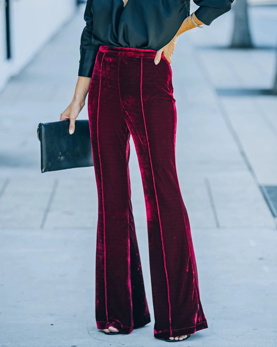 Fall Women Clothing Gold Velvet Bootcut Trousers High Waist Casual Pants