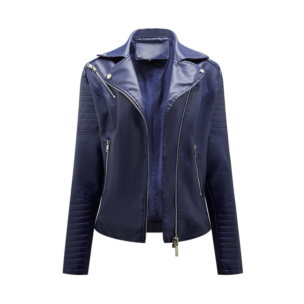 Short Spring Autumn Leather Women European Size Slim Collared Motorcycle Clothing Oblique Zipper Jacket Women Coat