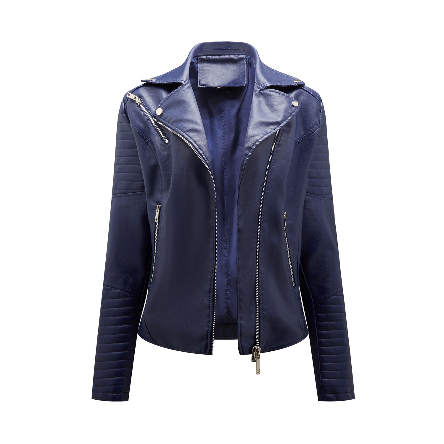 Short Spring Autumn Leather Women European Size Slim Collared Motorcycle Clothing Oblique Zipper Jacket Women Coat