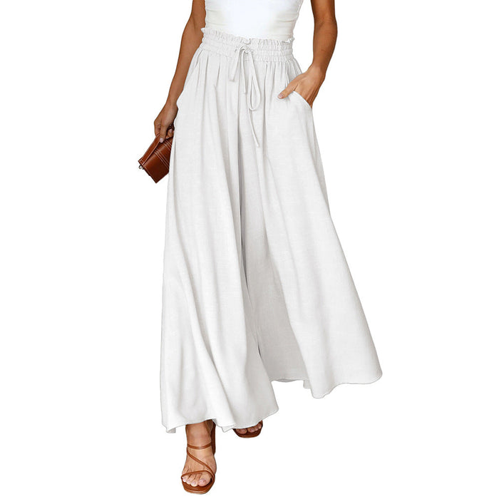 Summer Tied High Waist Wide Leg Pants Women Loose Casual Pants