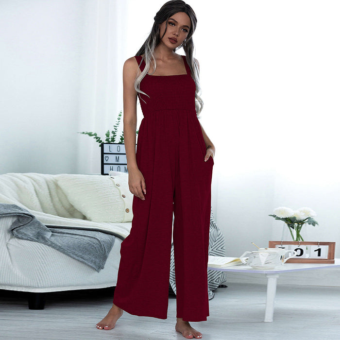 Summer Women Clothing Smocking Vest Sling Wide Leg Jumpsuit Women