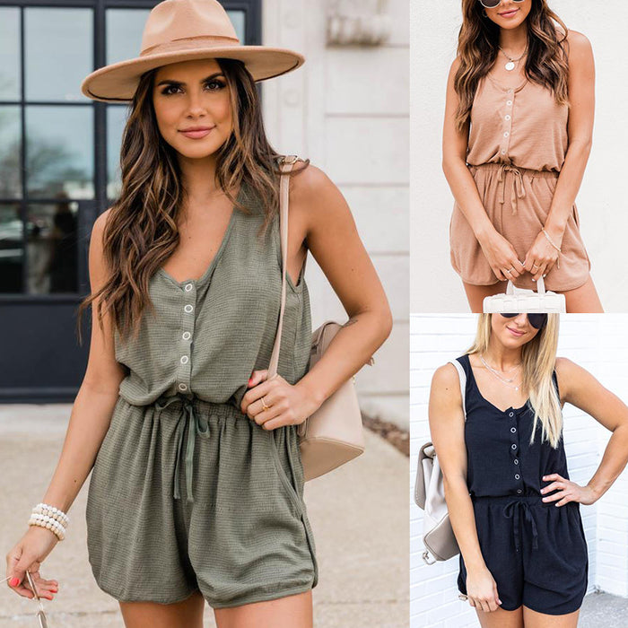 Sling Solid Color Loose Sling One-Piece Short Romper