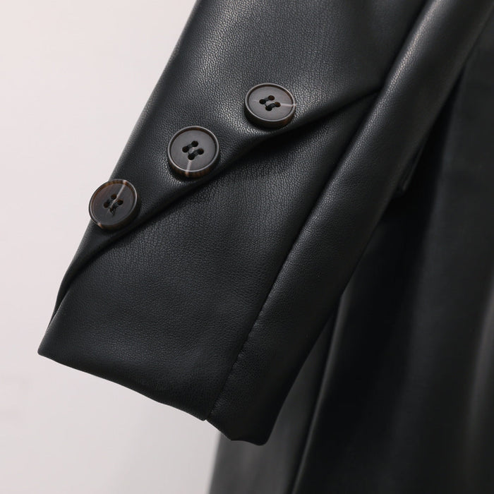 Small Blazer Women Spring Korean Faux Leather Coat Casual Blazer Loose British Coat
