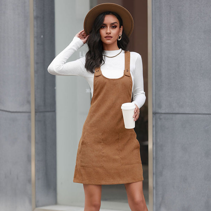 Women Clothing Short Dress Slim Solid Color Dress