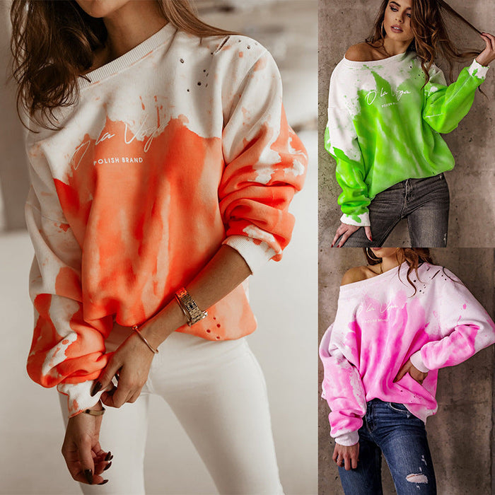 Women Clothes Printed Tie-Dyed Long Sleeve round Neck T- Sweater for Women Sweatshirt