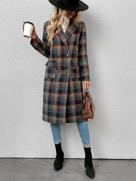 Fall Winter Casual Women Clothing Trendy Single Breasted Plaid Wool Coat