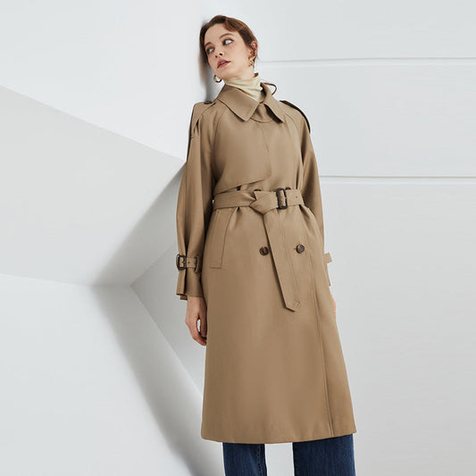 Element Autumn Winter British Double Breasted Loose Drooping Extended Trench Coat for Women
