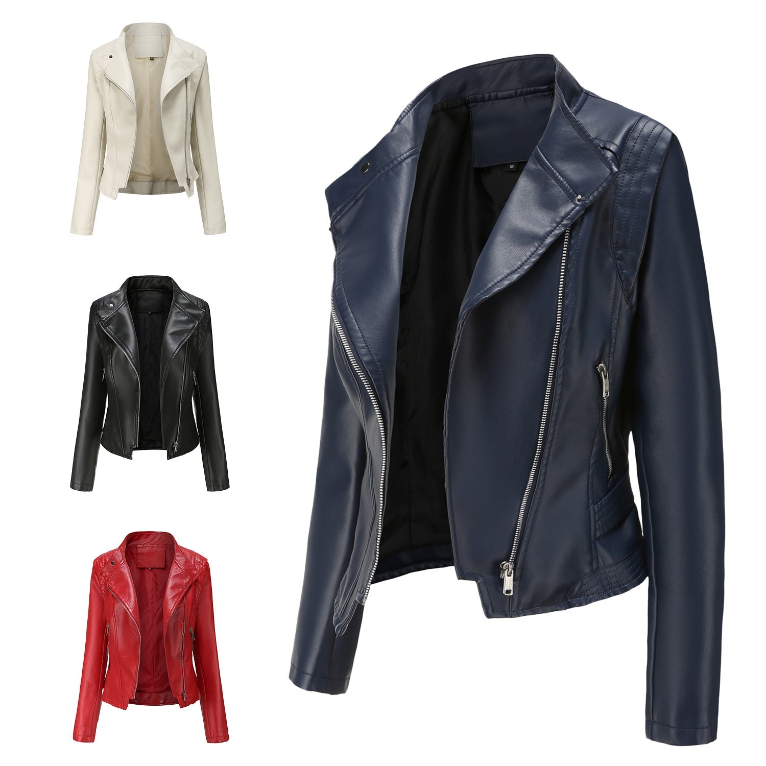 Faux Leather Collared Women Slim-Fit Leather Coat Women Spring Autumn Thin Long Sleeve Coat Short Women Jacket Plus Size