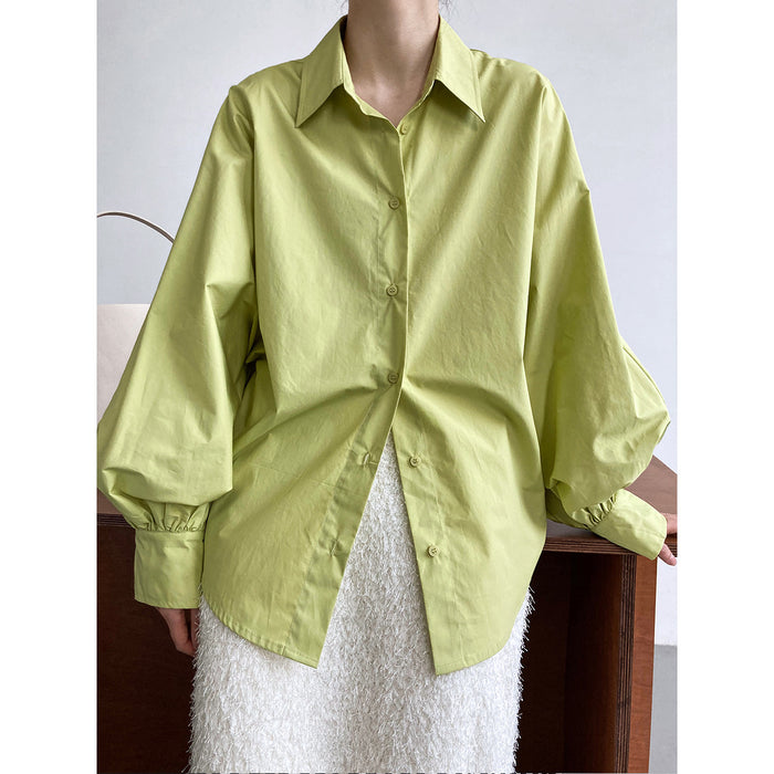 High Sense Lantern Sleeve Shirt Top Women Spring Loose Idle Shirt