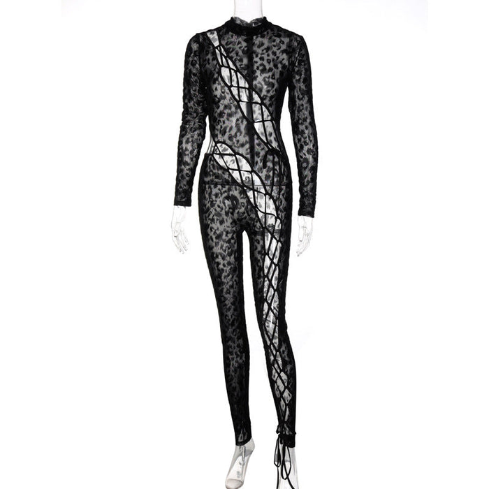 Tether Stitching Sexy Hollow Out Cutout out Slim Fit Bodysuit Winter Women Clothing