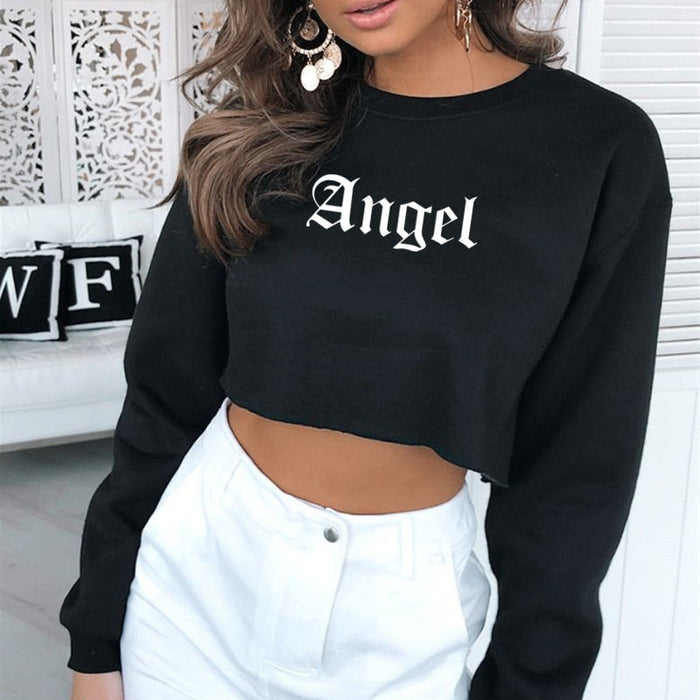 Women Clothing Autumn Winter Angel Letter Graphic Printed Short Long Sleeved Sweater for Women